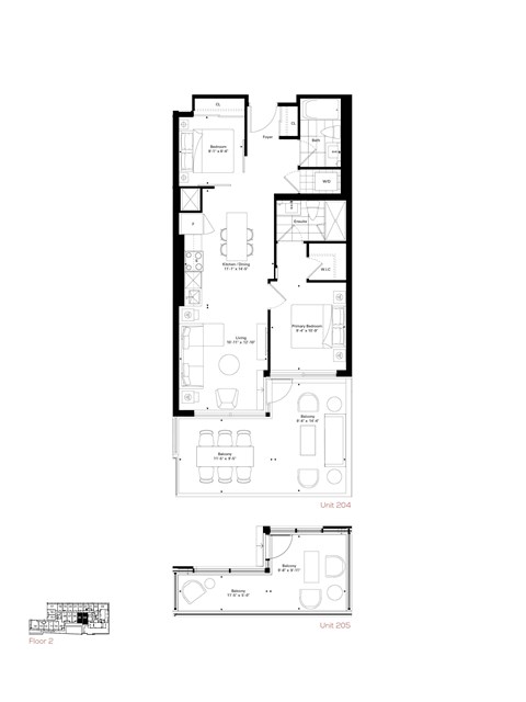 Floor plan for 2 beds, 2 baths, 790 sqft